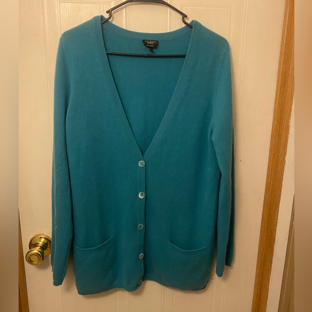 Talbots Teal V-Neck Button Cardigan